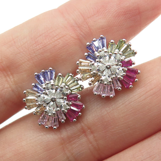 925 Sterling Silver Tapered Baguette Round & Pear-Cut Multi-Color C Z Earrings