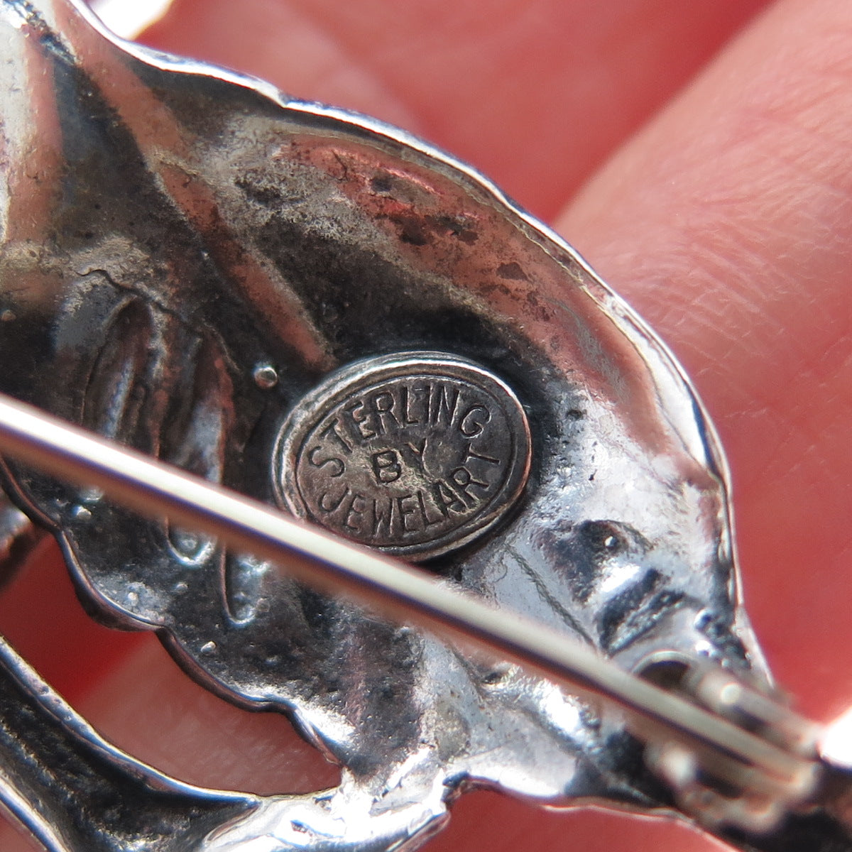 JEWELART 925 Sterling Silver Vintage Modernist Tulip Flower Oxidized Pin Brooch