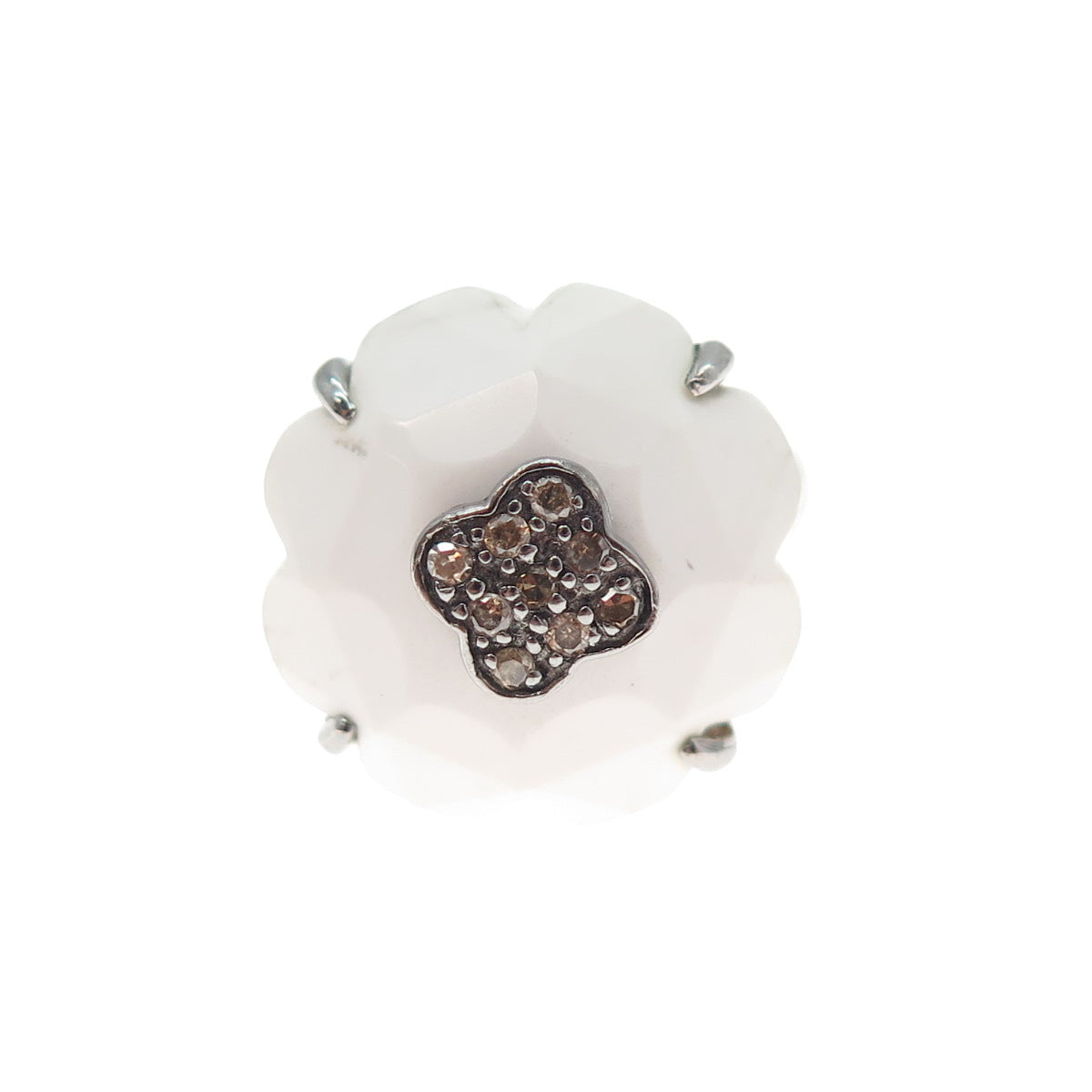 CLYDE DUNEIER CID Sterling Champagne Diamond & White Onyx Flower Ring Size 5.25