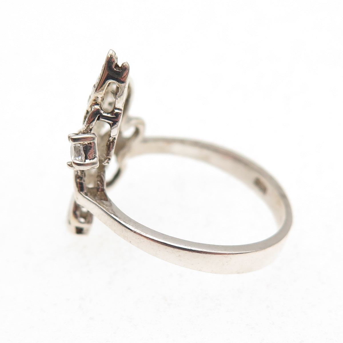 925 Sterling Silver Round-Cut C Z Floral Ring Size 6.5