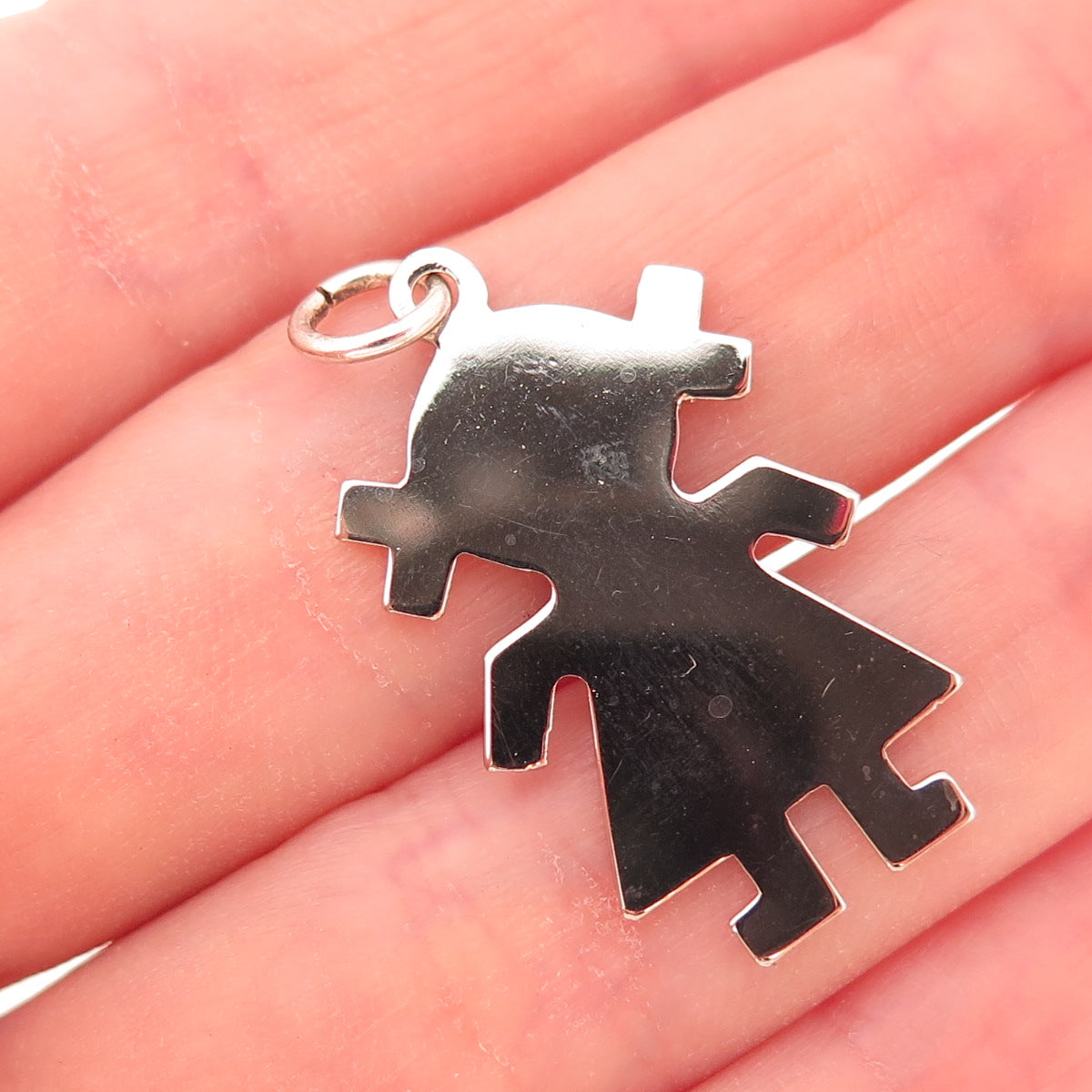 925 Sterling Silver Vintage Girl Tag Charm Pendant