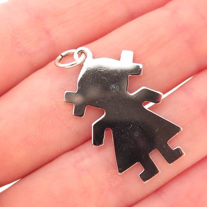 925 Sterling Silver Vintage Girl Tag Charm Pendant