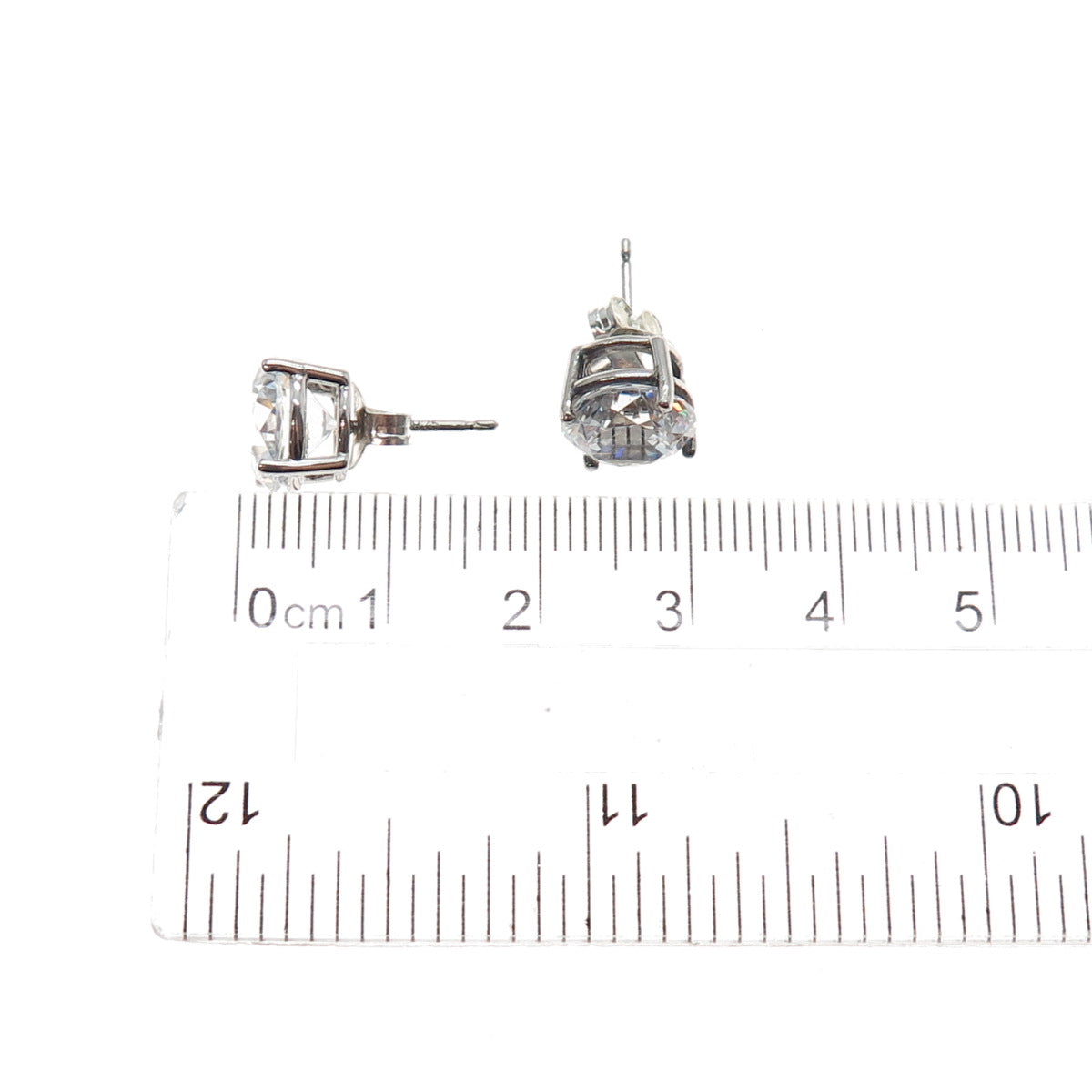 925 Sterling Silver Round-Cut C Z Stud Earrings