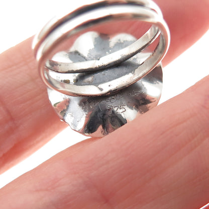 H & BJ Mackie 925 Sterling Vintage Real Pearl Modernist Oxidized Ring Size 5.25