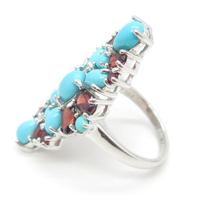 CHAPAL ZENRAY 925 Sterling Silver Red Garnet Gem & Faux Turquoise Ring Size 10