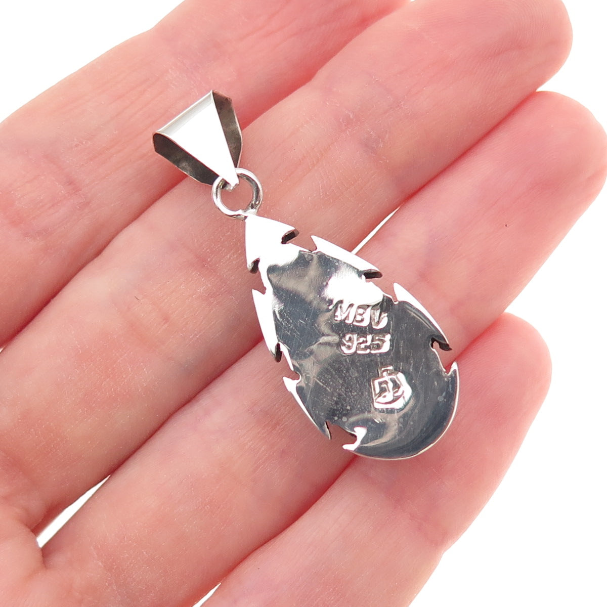 925 Sterling Silver Vintage Mexico Real Sodalite Teardrop Oxidized Charm Pendant