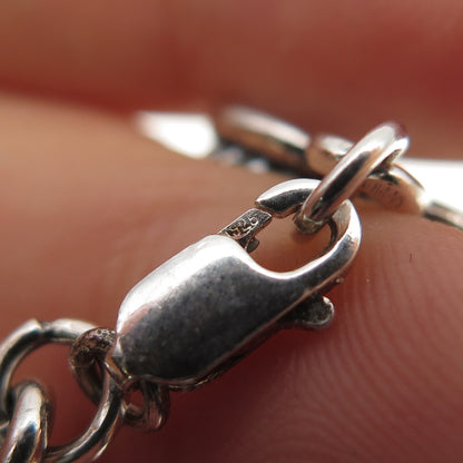 925 Sterling Silver Vintage Real Amethyst Oxidized Heart Link Bracelet 7.25"