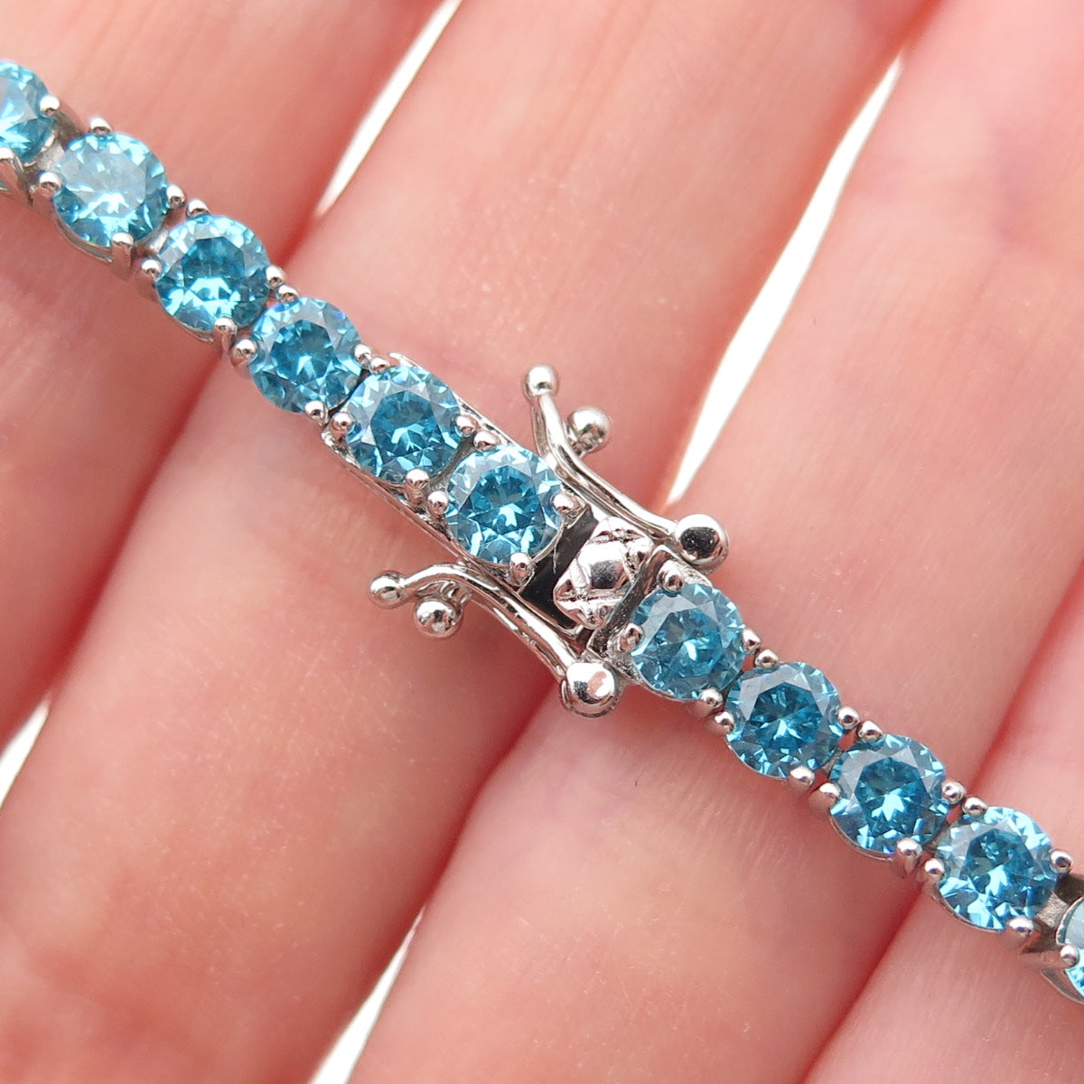 925 Sterling Silver Real Round-Cut Apatite Tennis Link Bracelet 7.25"