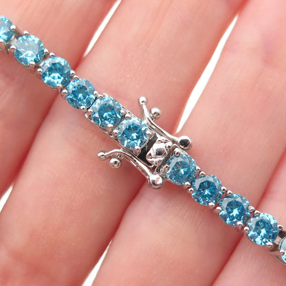 925 Sterling Silver Real Round-Cut Apatite Tennis Link Bracelet 7.25"