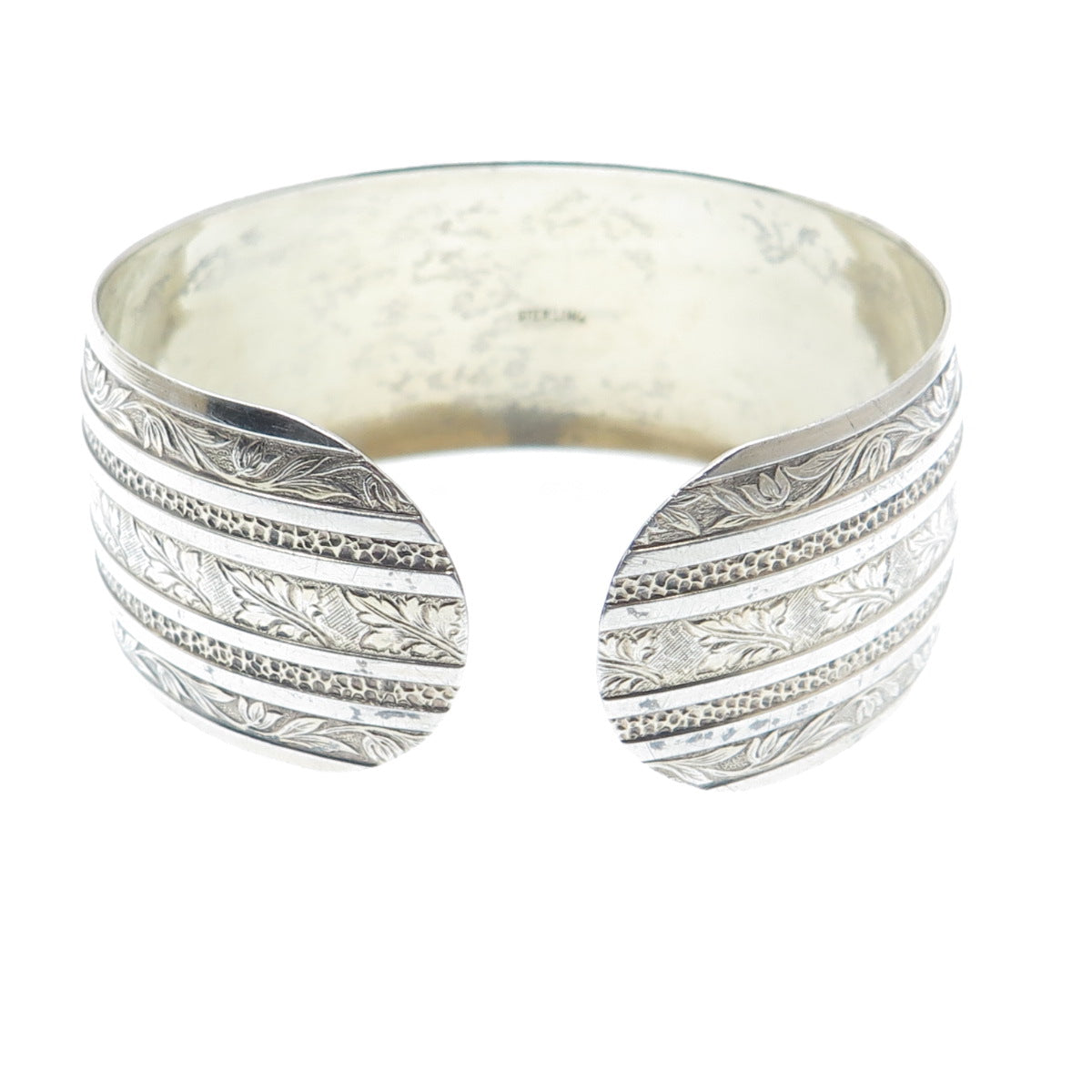 925 Sterling Silver Antique Art Deco Floral Leaf Adjustable Cuff Bracelet 7"