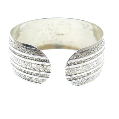 925 Sterling Silver Antique Art Deco Floral Leaf Adjustable Cuff Bracelet 7"