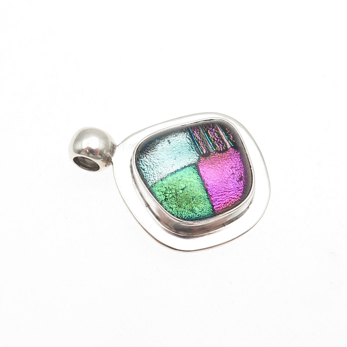 925 Sterling Silver Vintage Dichroic Glass Modernist Charm Pendant