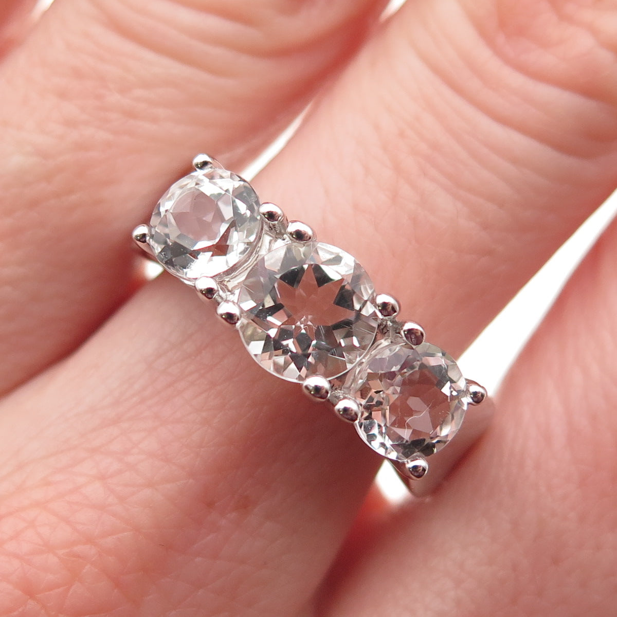 925 Sterling Silver Real Round-Cut White Topaz Engagement Ring Size 9