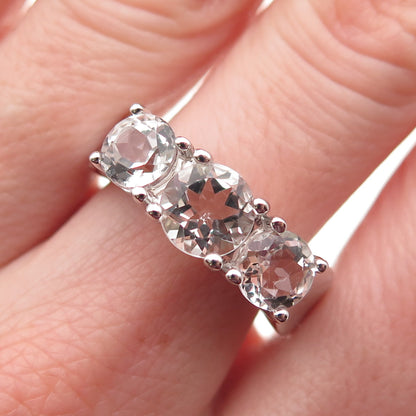 925 Sterling Silver Real Round-Cut White Topaz Engagement Ring Size 9