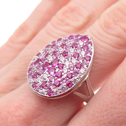 925 Sterling Silver Lab-Created Pink Sapphire & Ruby Teardrop Ring Size 8