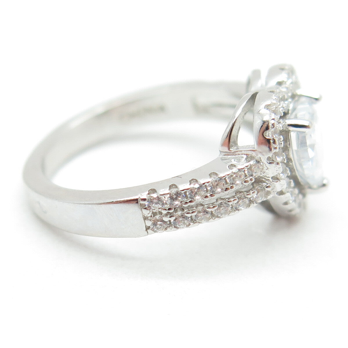 925 Sterling Silver Heart & Round-Cut C Z Promise Ring Size 5