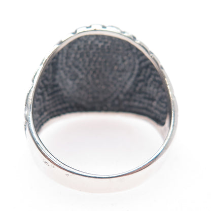 925 Sterling Silver Vintage Muslim Symbols Dome Oxidized Ring Size 12.75