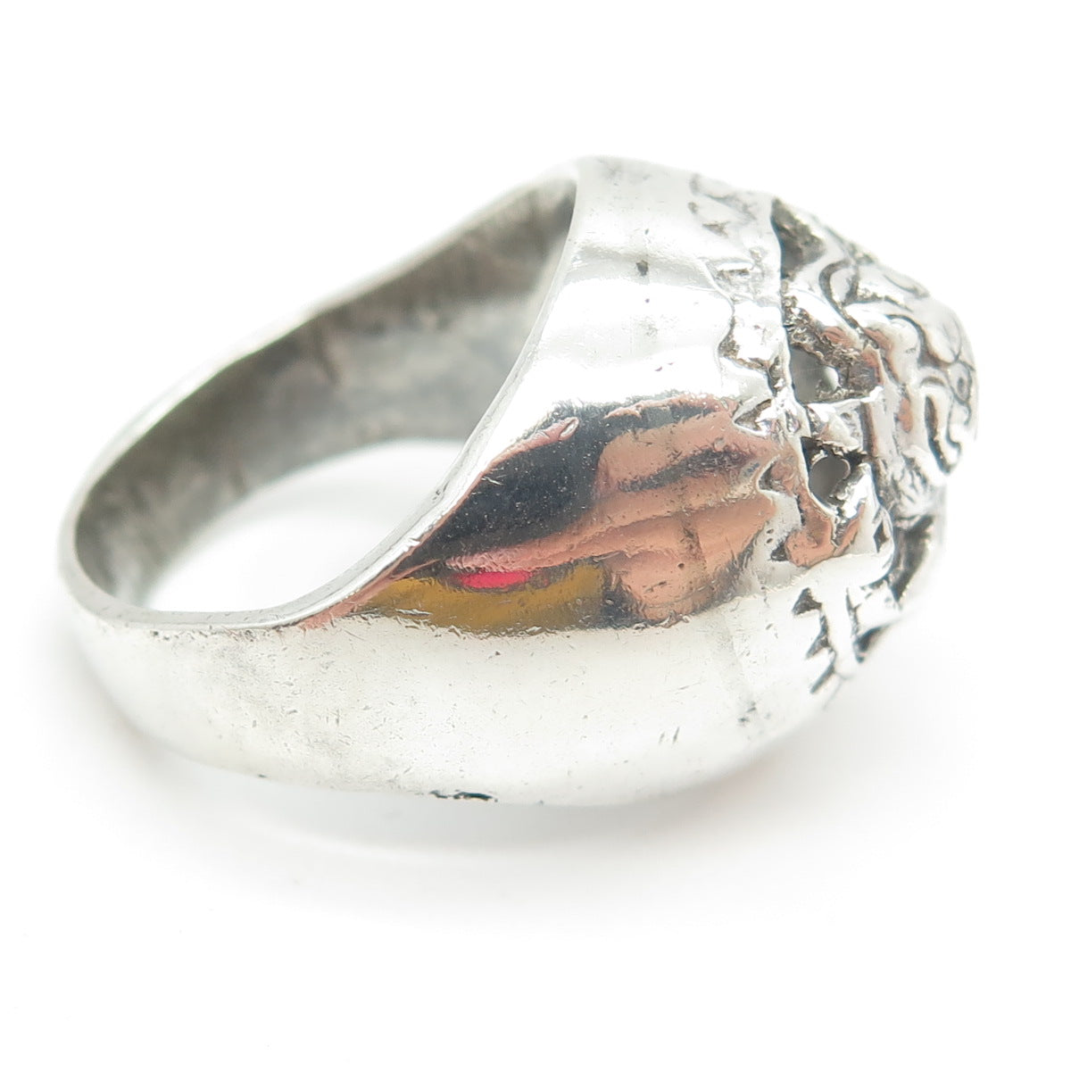 800 Silver Vintage France Chinese Foo Dog Dome Ring Size 10