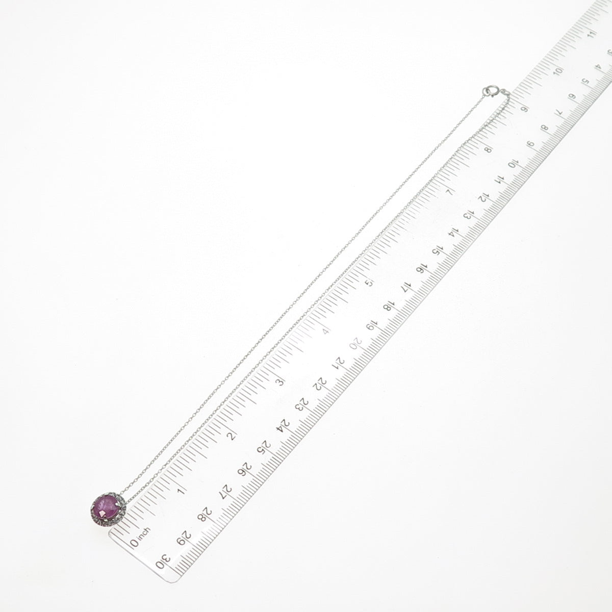 925 Sterling Silver Real Ruby & White Topaz Cable Chain Necklace 18"