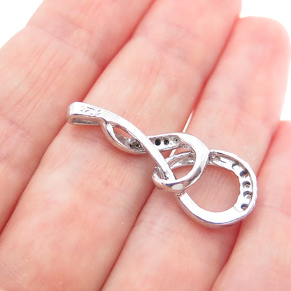 925 Sterling Silver Real Black & White Diamond Twisted Slide Charm Pendant