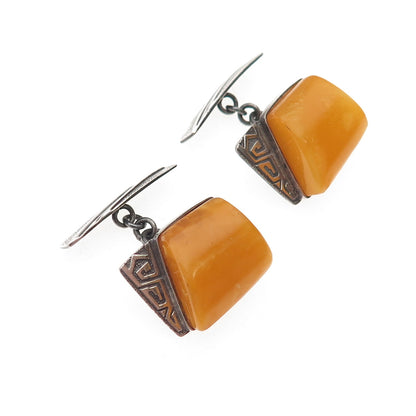 875 Silver Vintage Poland Real Butterscotch Amber Cufflinks
