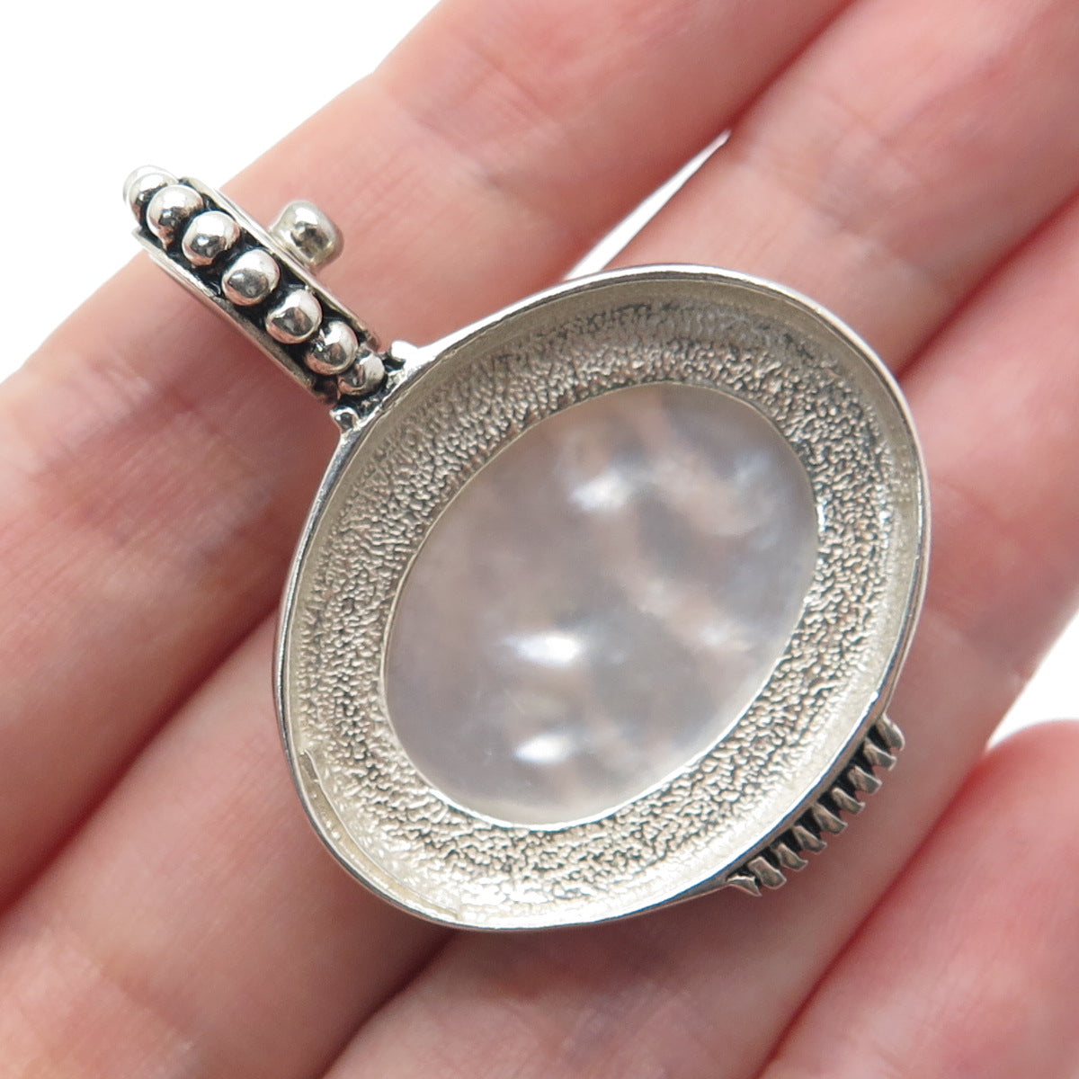ESPO SIG Joseph Esposito Sterling Silver Vintage Real MOP Beaded Snap Pendant