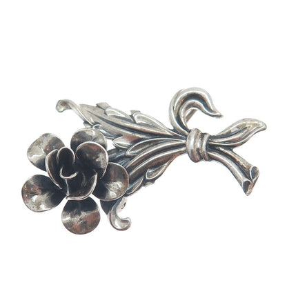 JEWELART 925 Sterling Silver Antique Art Deco Flower Leaf Pin Brooch