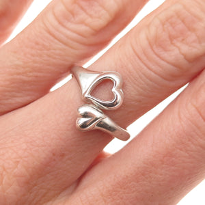 925 Sterling Silver Vintage Heart Oxidized Adjustable Ring Size 7.25