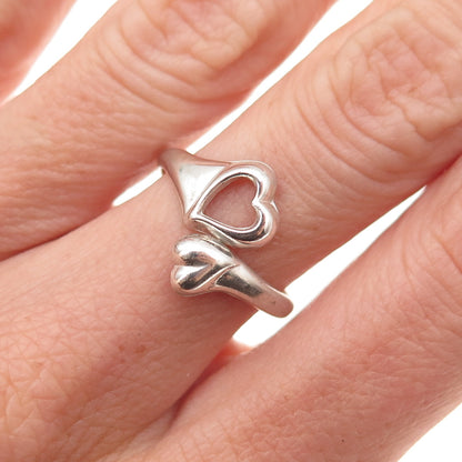 925 Sterling Silver Vintage Heart Oxidized Adjustable Ring Size 7.25