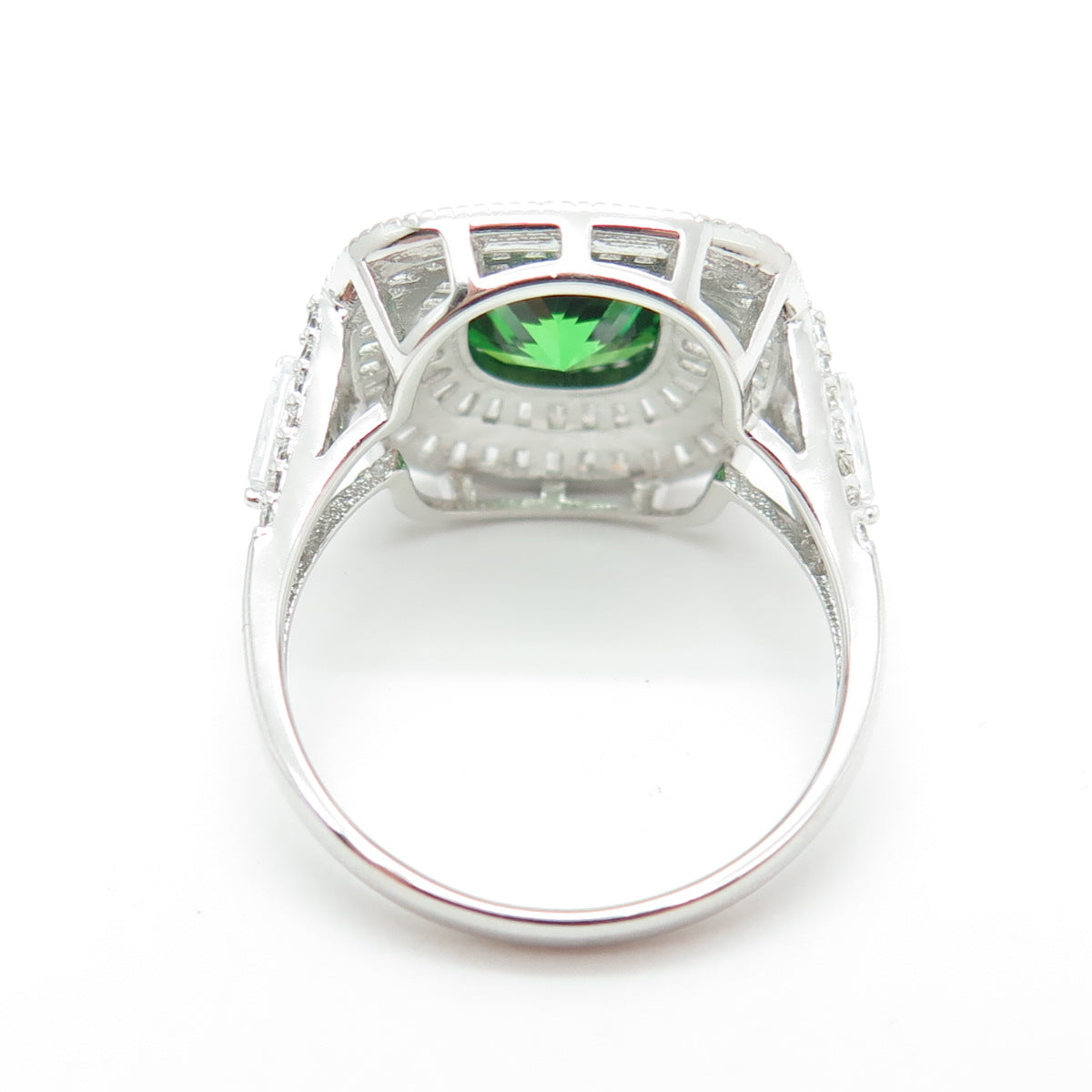 925 Sterling Silver White & Green Multi-C Z Ring Size 8