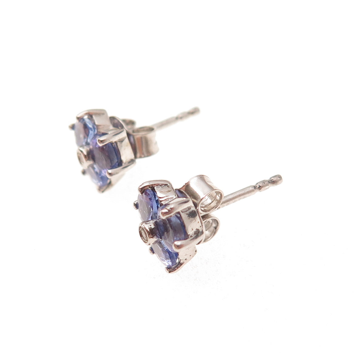 Chuck Clemency 925 Sterling Silver Real Diamond & Tanzanite Flower Stud Earrings