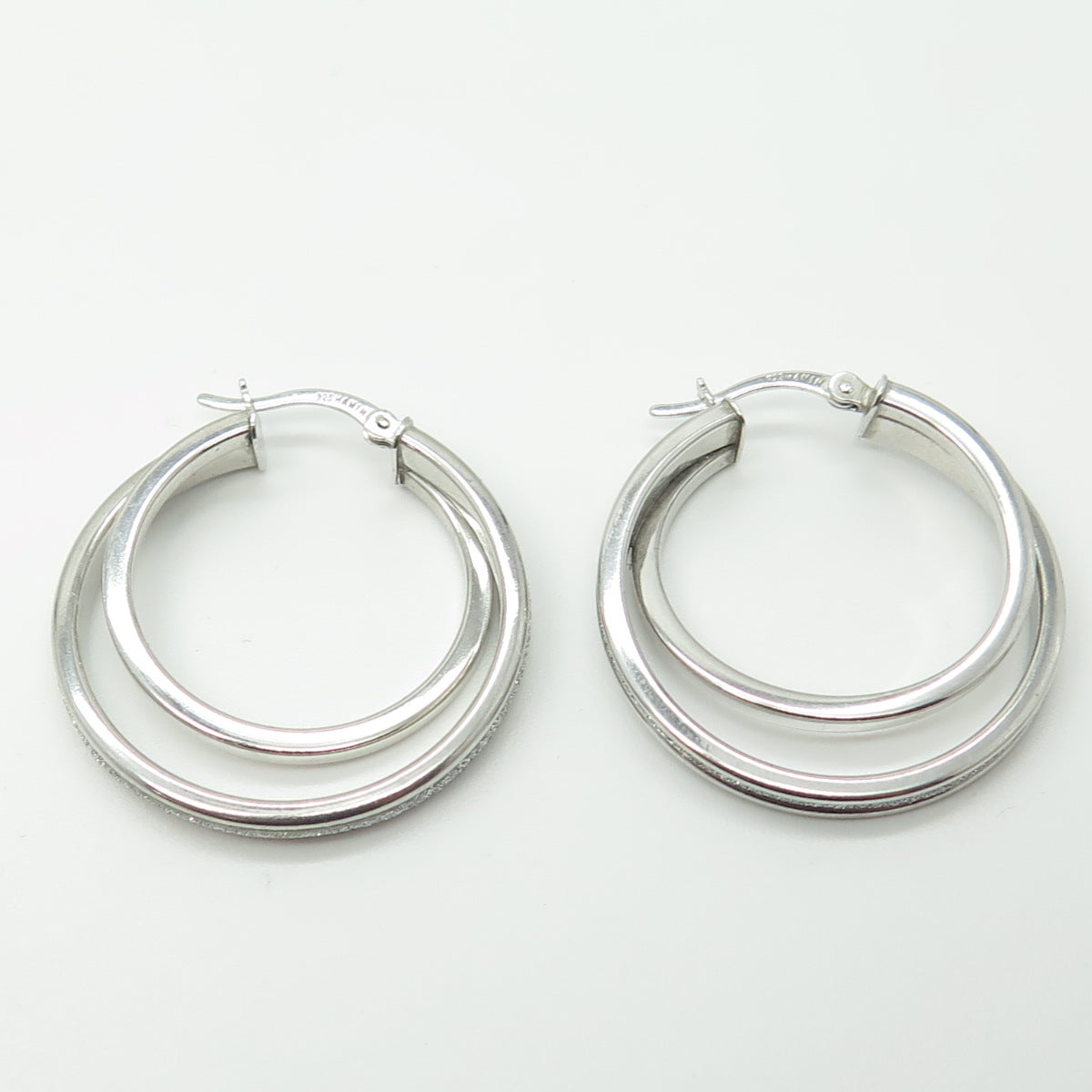 HAN 925 Sterling Silver Diamond-Imitation Multi-Row Hoop Earrings