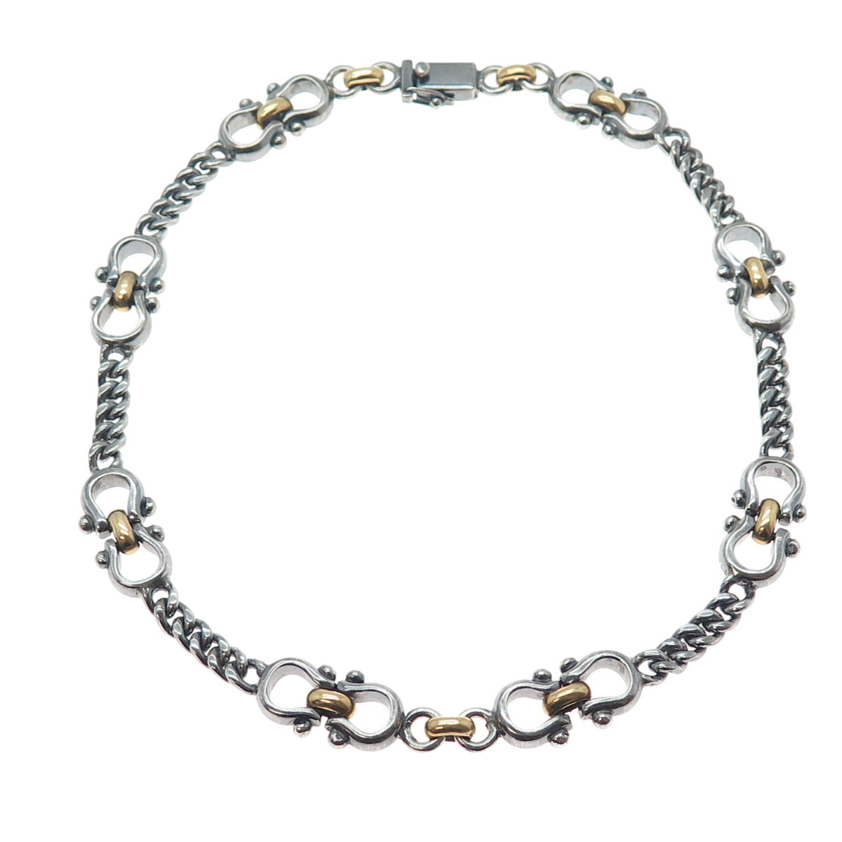 925 Sterling 2-Tone Vintage Mexico Horseshoe Heavy 101.5g Oxidized Necklace 18"