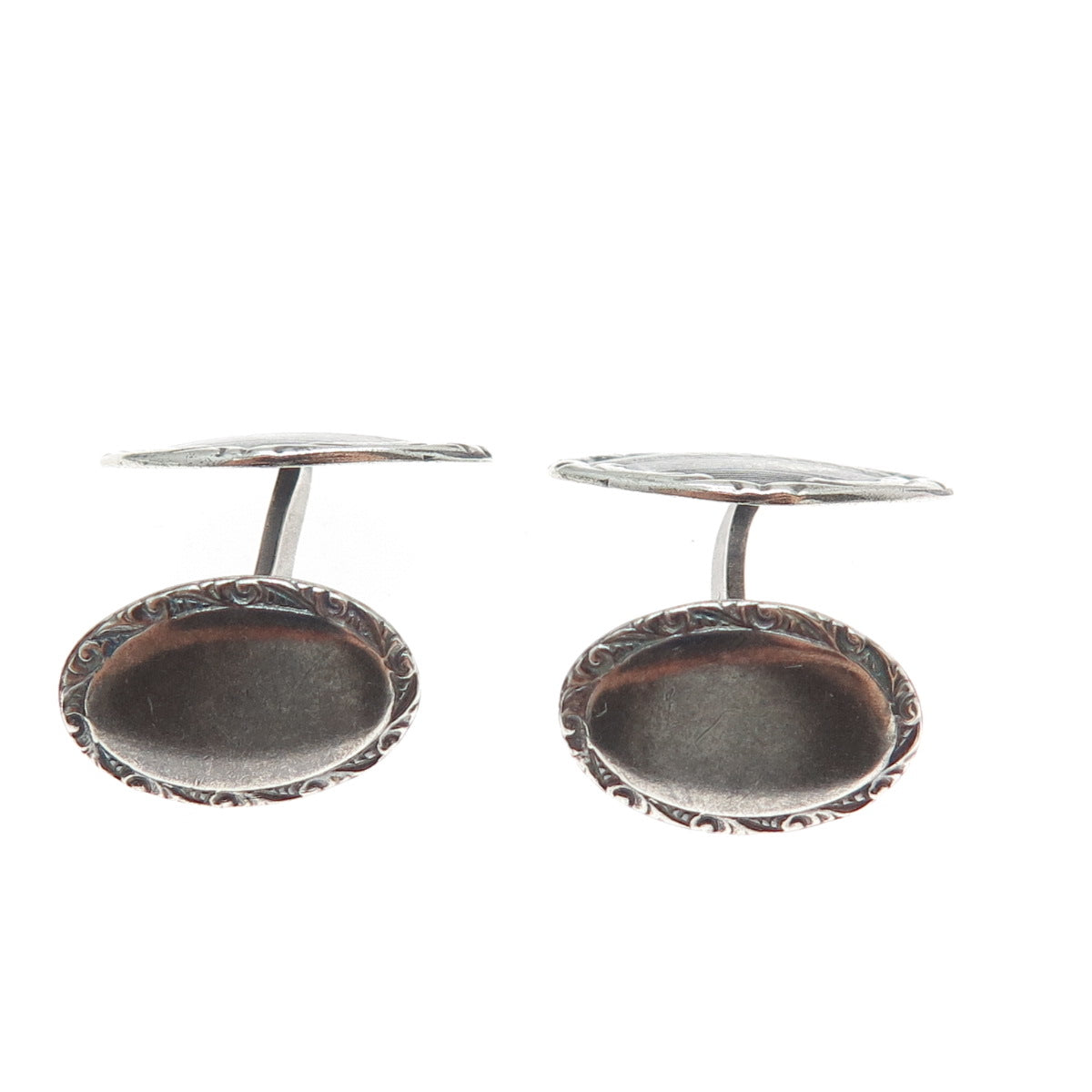 800 Silver Antique Art Deco Floral Oxidized Cufflinks