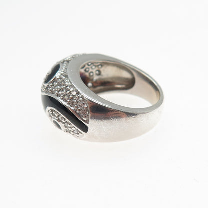 KEN CRAFTS 925 Sterling Silver Enamel & C Z Floral Swirl Ring Size 7