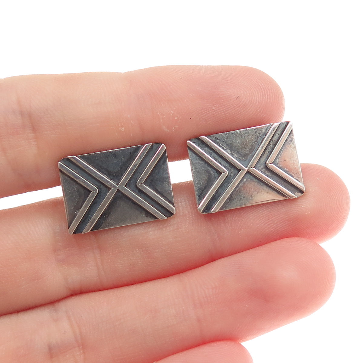 800 Silver Vintage Modernist Arrow Oxidized Cufflinks