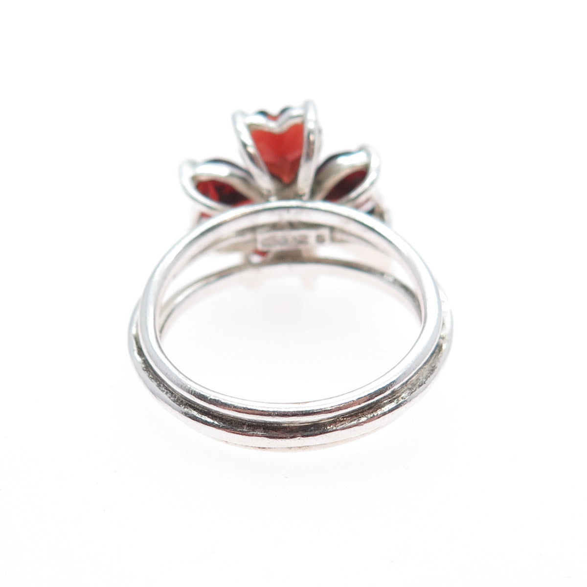 MONICA JAIN Sterling Silver Vintage Real Heart-Cut Garnet Clover Ring Size 6.25
