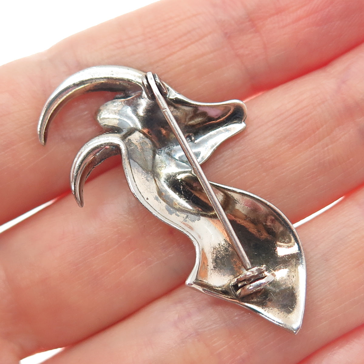 925 Sterling Silver Antique Art Deco Rhinestone Gazelle Oxidized Pin Brooch