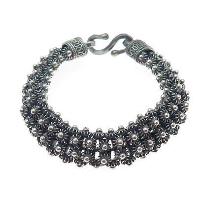 925 Sterling Silver Vintage Oxidized Cannetille Link Bracelet 7.25"