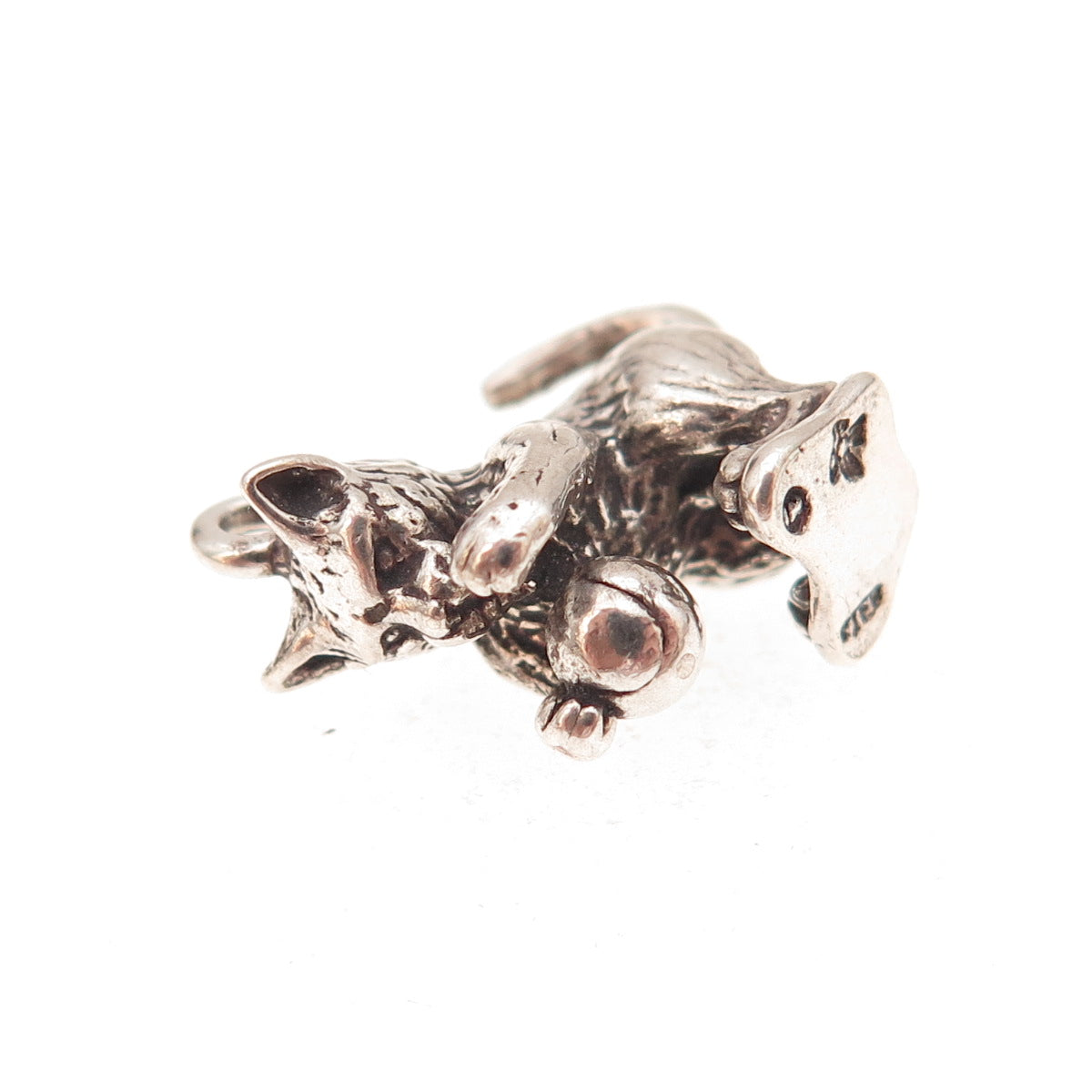 Sunwest 925 Sterling Silver Vintage Playing Cat & Ball Oxidized 3D Charm Pendant