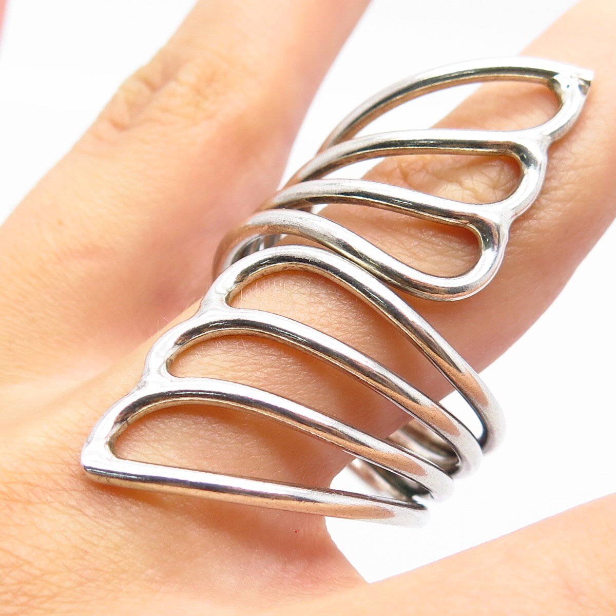 925 Sterling Silver Vintage Modernist Statement Ring Size 13.75
