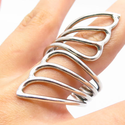 925 Sterling Silver Vintage Modernist Statement Ring Size 13.75