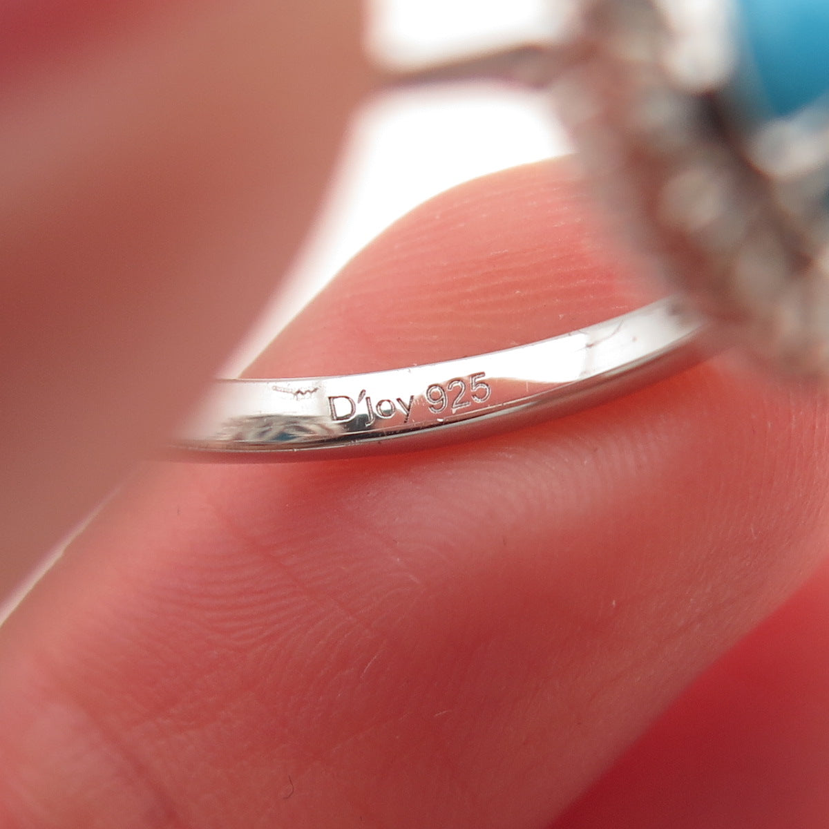 D'Joy 925 Sterling Silver Real Diamond & Sleeping Beauty Turquoise Ring Size 8