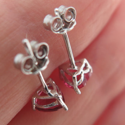 925 Sterling Silver Heart-Cut Pink C Z Stud Earrings