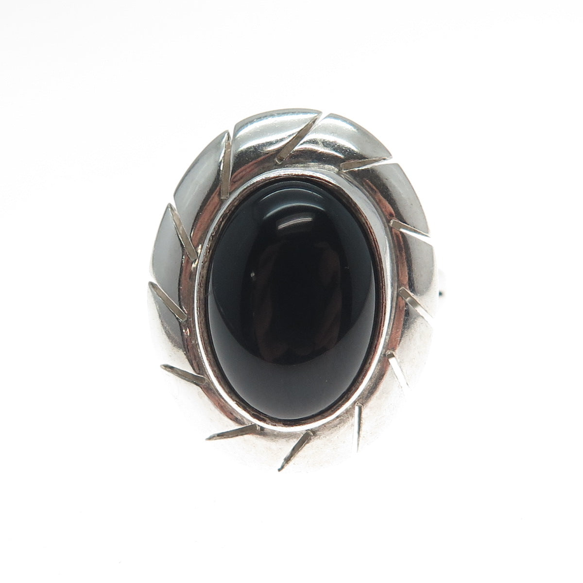925 Sterling Silver Vintage CII Mexico Real Black Onyx Modernist Ring Size 6.25