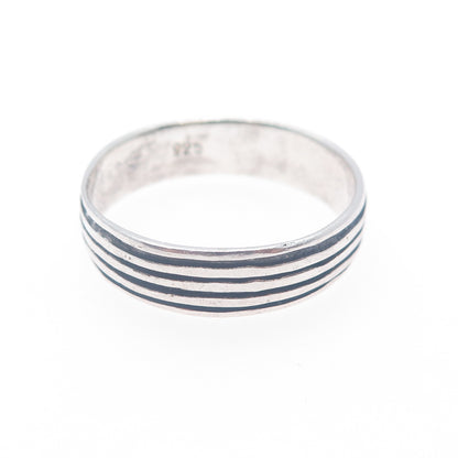 925 Sterling Silver Vintage Lined Oxidized Band Ring Size 14