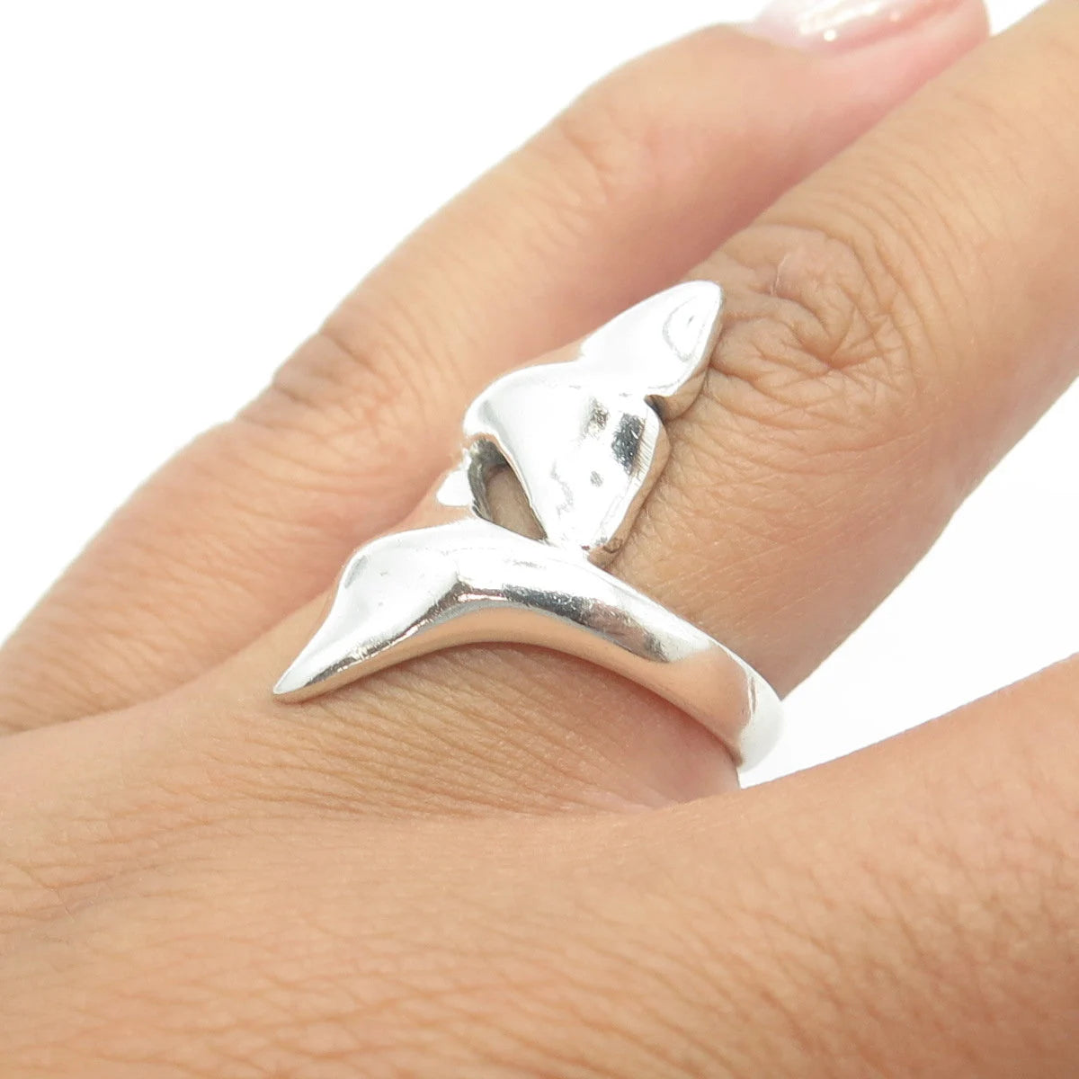 925 Sterling Silver Vintage Whale Tail Bypass Ring Size 6.75