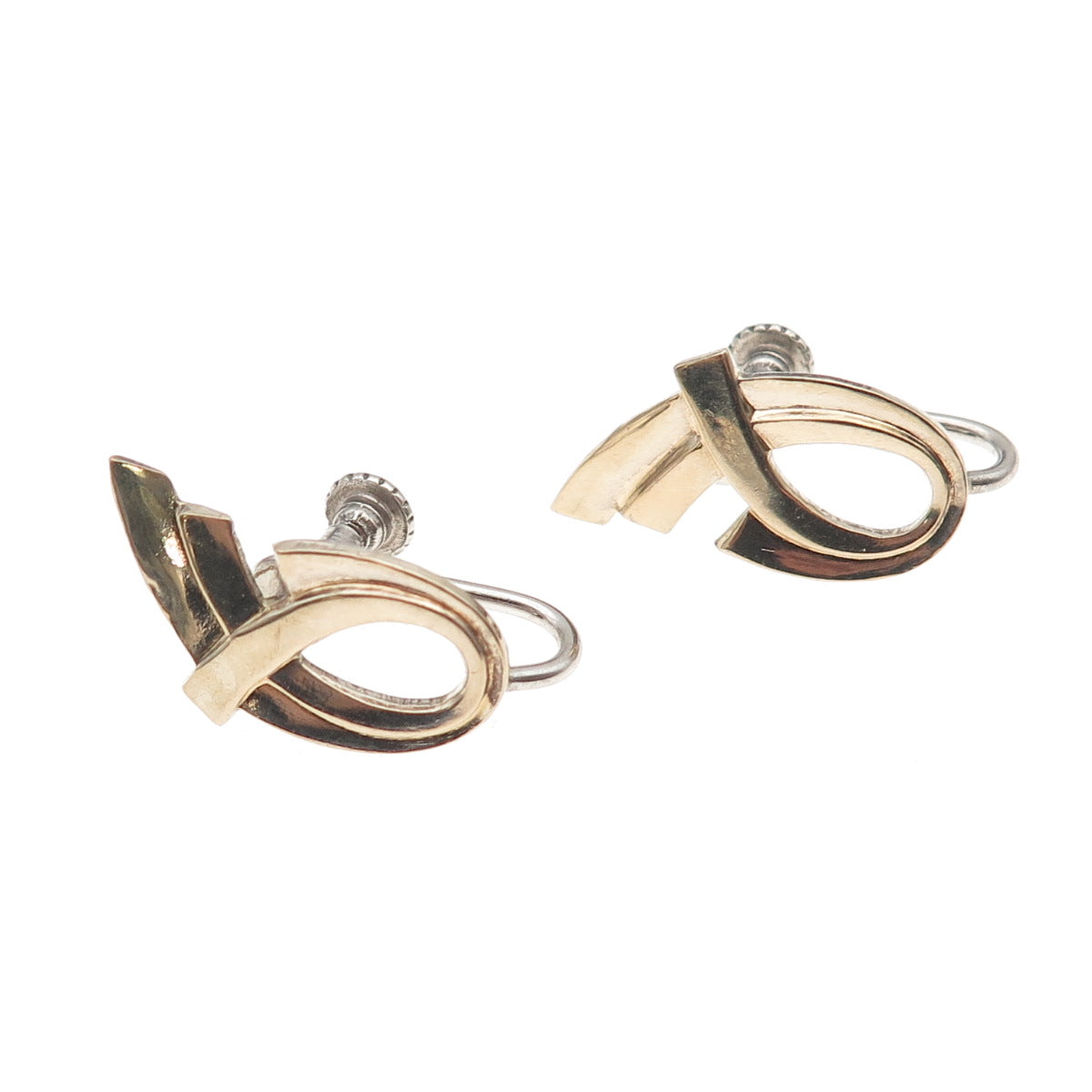 925 Sterling Silver 2-Tone Vintage Modernist Screw Back Earrings