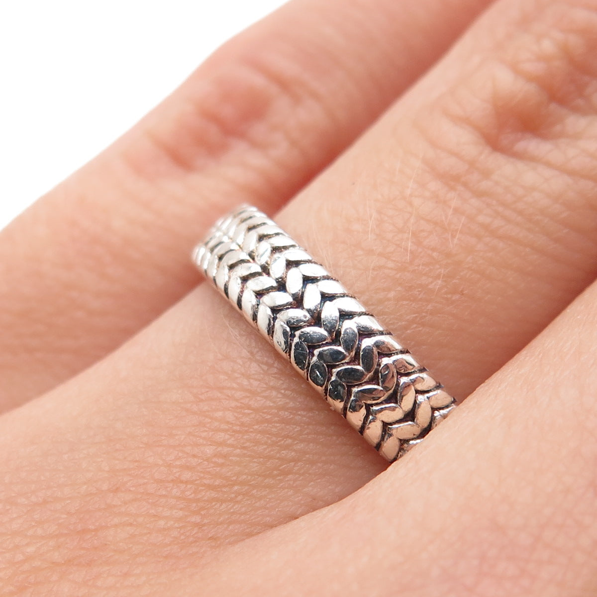 925 Sterling Silver Vintage Wheat Link Band Ring Size 6