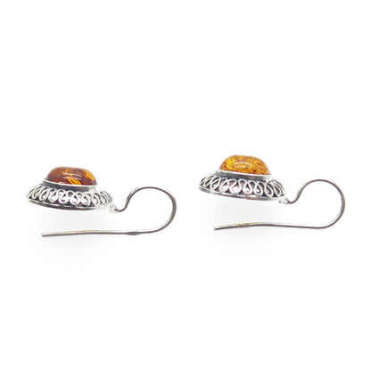 925 Sterling Silver Real Baltic Amber Eternal Curve Earrings